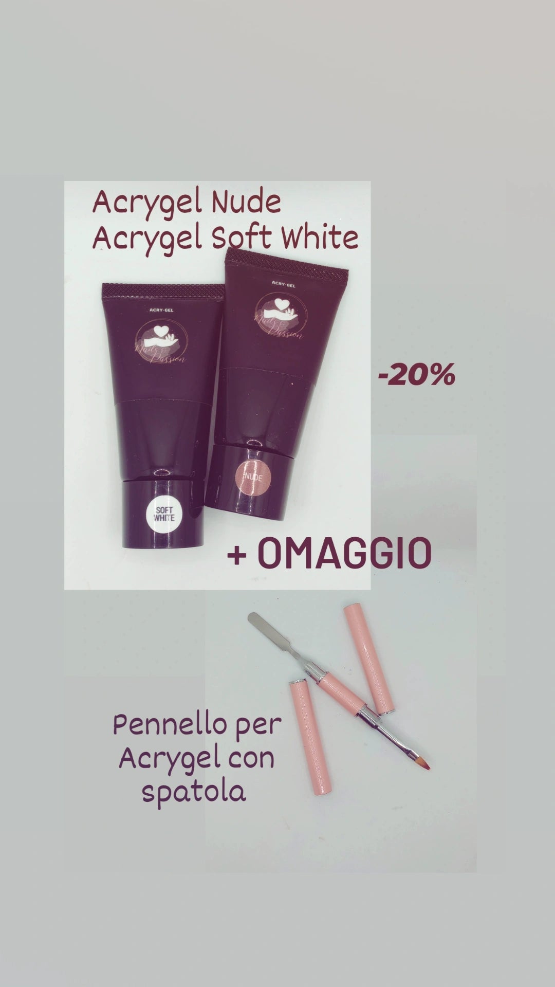 Acrygel Nude+Acrygel Soft White + Omaggio "Pennello per Acrygel con spatola"